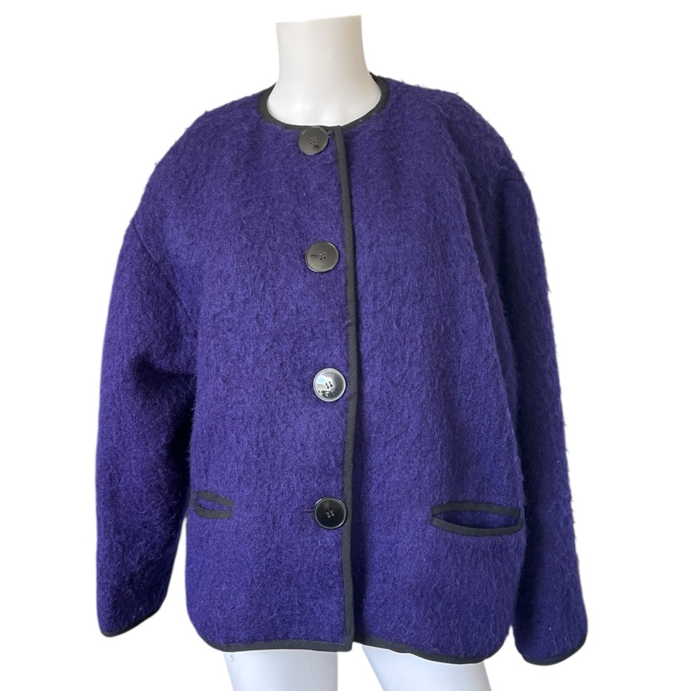 Vintage Pierre Cardin Mohair Blend Jacket Dark Purple Button Up Womens Size 8